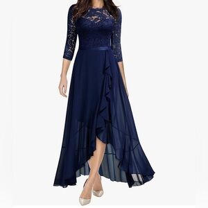 Elegant Navy Scoop Neck Dress Evening/Party/Wedding